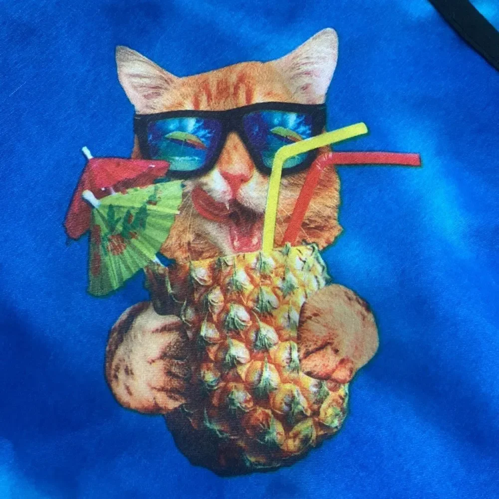 Bioworld Cat Pineapple Drink Swim Trunks Sz M